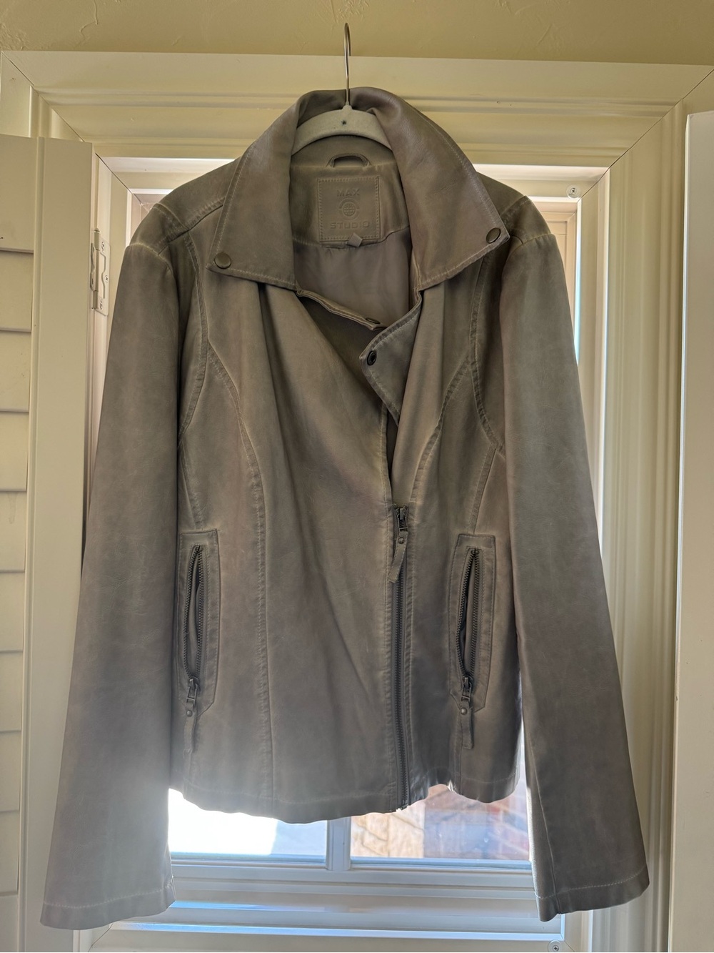 Max Studio Gray Leather Moto Jacket